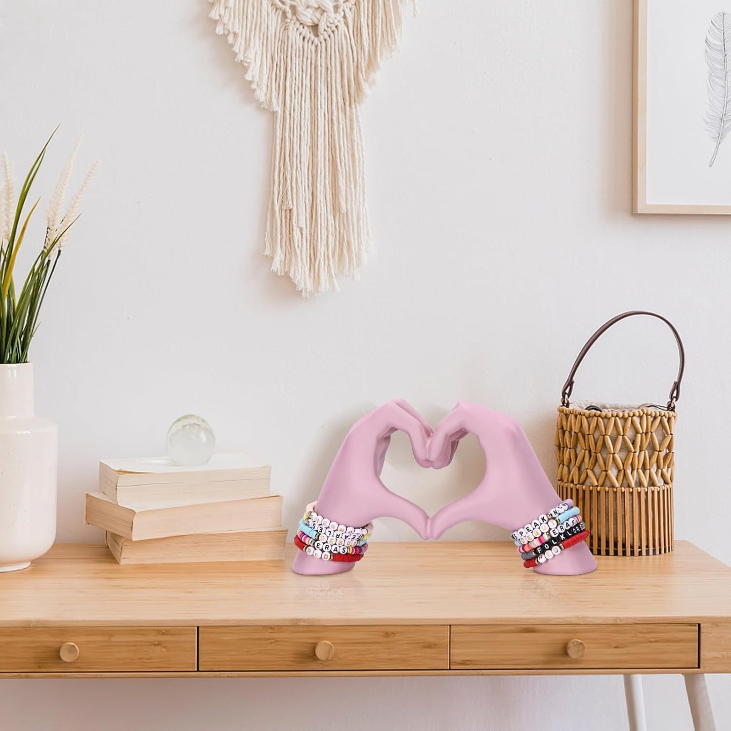 Heart Hand Sculpture, Pink Home Decor Aesthetics for Room Shelf Coffee Table Dining Table Centerpiece, Birthday Gift and Memorial Gift for Women, Girlfriend Girls Mom.