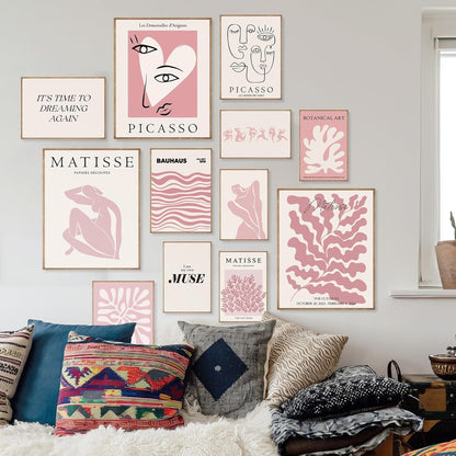 Pink Posters for Women Room Decor, Pastel Pink Room Decor Aesthetic Wall Art Prints for Bedroom | Unframed