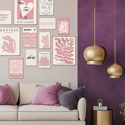 Pink Posters for Women Room Decor, Pastel Pink Room Decor Aesthetic Wall Art Prints for Bedroom | Unframed