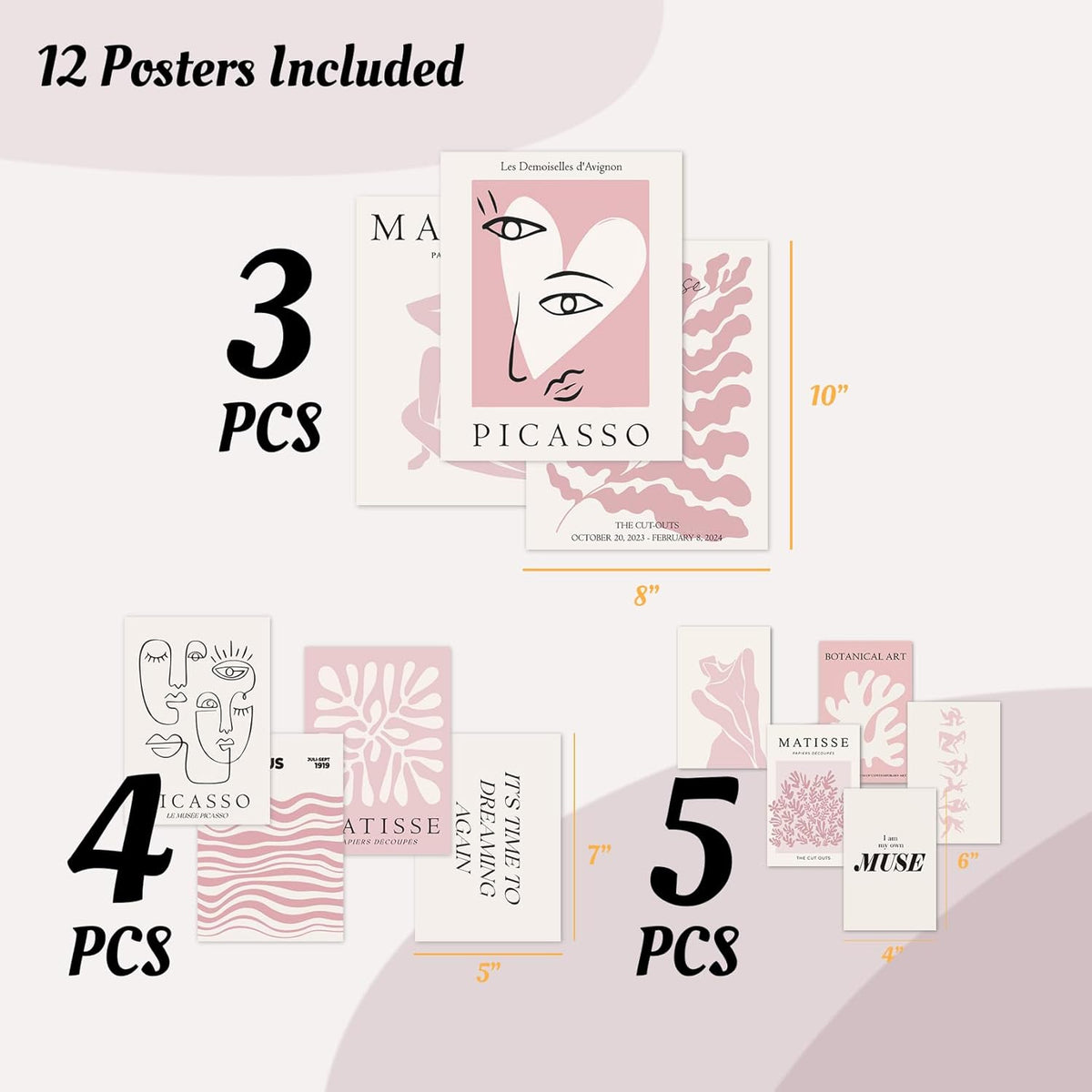 Pink Posters for Women Room Decor, Pastel Pink Room Decor Aesthetic Wall Art Prints for Bedroom | Unframed