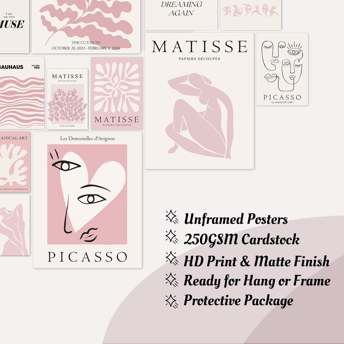 Pink Posters for Women Room Decor, Pastel Pink Room Decor Aesthetic Wall Art Prints for Bedroom | Unframed