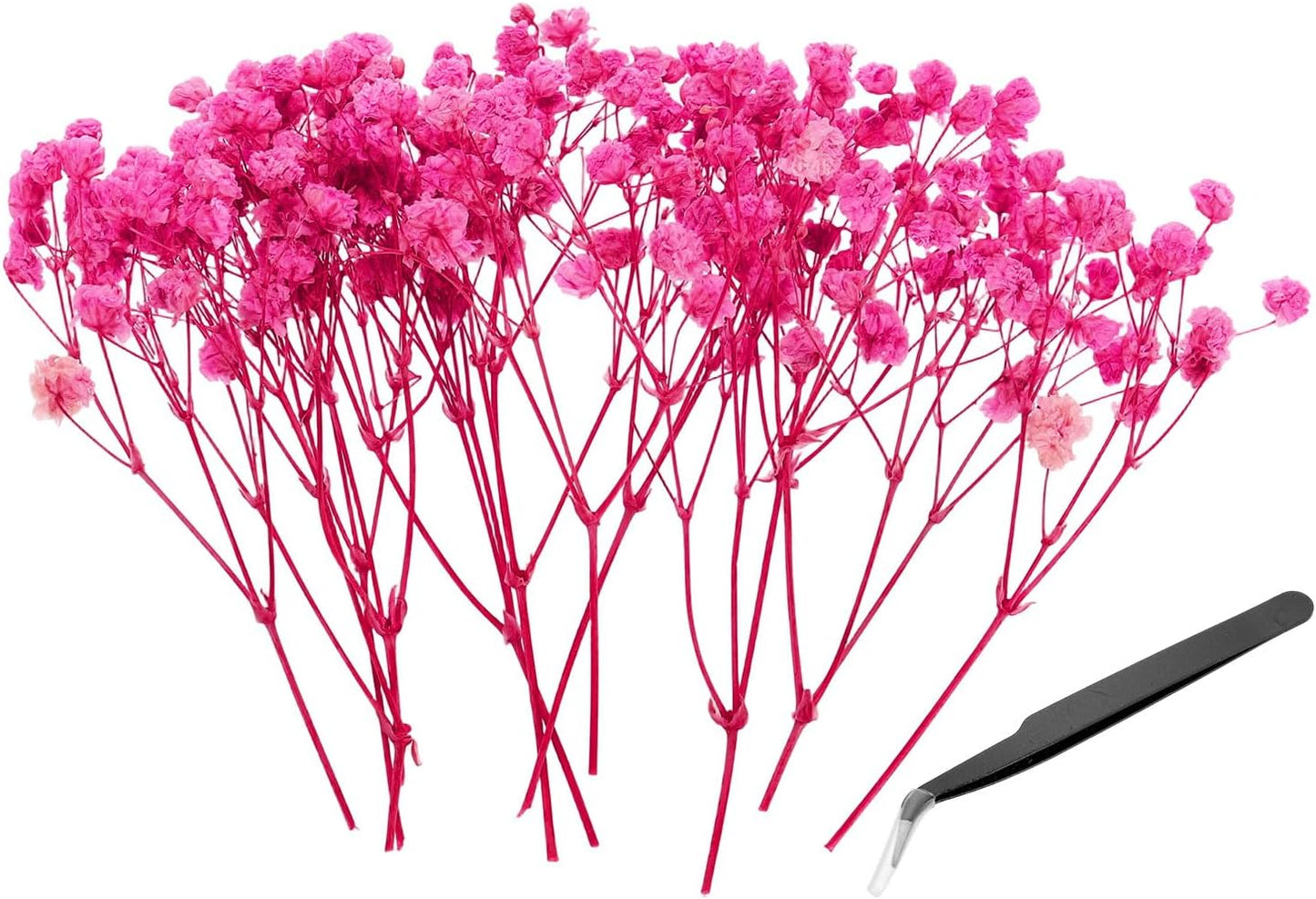 Mini Dried Gypsophila Flower Kit, 30Pcs 4 Inch Rose Pink Natural Pressed Floral Bundles with Tweezer for DIY Resin Crafts Gift Wedding Christmas Card Decor Flower Bouquets