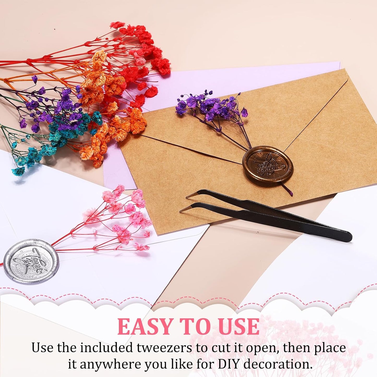 Mini Dried Gypsophila Flower Kit, 30Pcs 4 Inch Rose Pink Natural Pressed Floral Bundles with Tweezer for DIY Resin Crafts Gift Wedding Christmas Card Decor Flower Bouquets