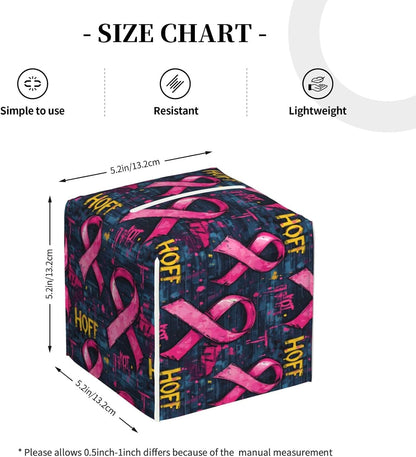 Pink Ribbon Graffiti Print Tissue Box Cover Holder Cube, Foldable Leather Tissue Box Cover Square, Modern Decorative Organizer for Tabletop Bathroom Car Office Desk Decor