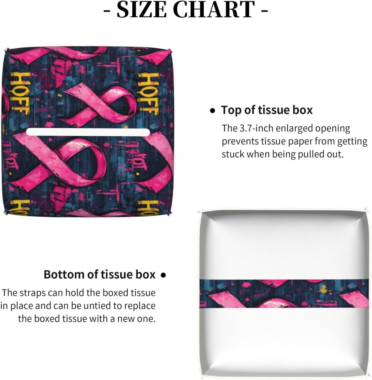 Pink Ribbon Graffiti Print Tissue Box Cover Holder Cube, Foldable Leather Tissue Box Cover Square, Modern Decorative Organizer for Tabletop Bathroom Car Office Desk Decor