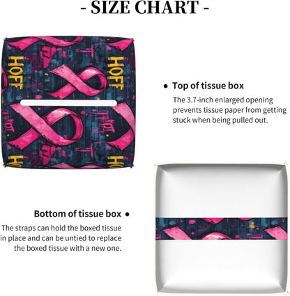 Pink Ribbon Graffiti Print Tissue Box Cover Holder Cube, Foldable Leather Tissue Box Cover Square, Modern Decorative Organizer for Tabletop Bathroom Car Office Desk Decor