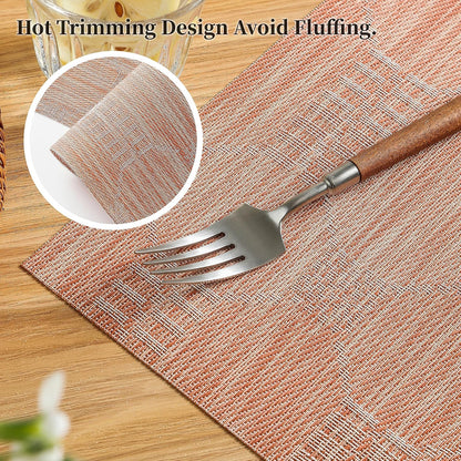 Leetaltree Coral Placemats Set of 4 - Heat Resistant Non-Slip Place mats for Dining Table, Washable Durable PVC Vinyl Woven Table Mats（Coral, 4）