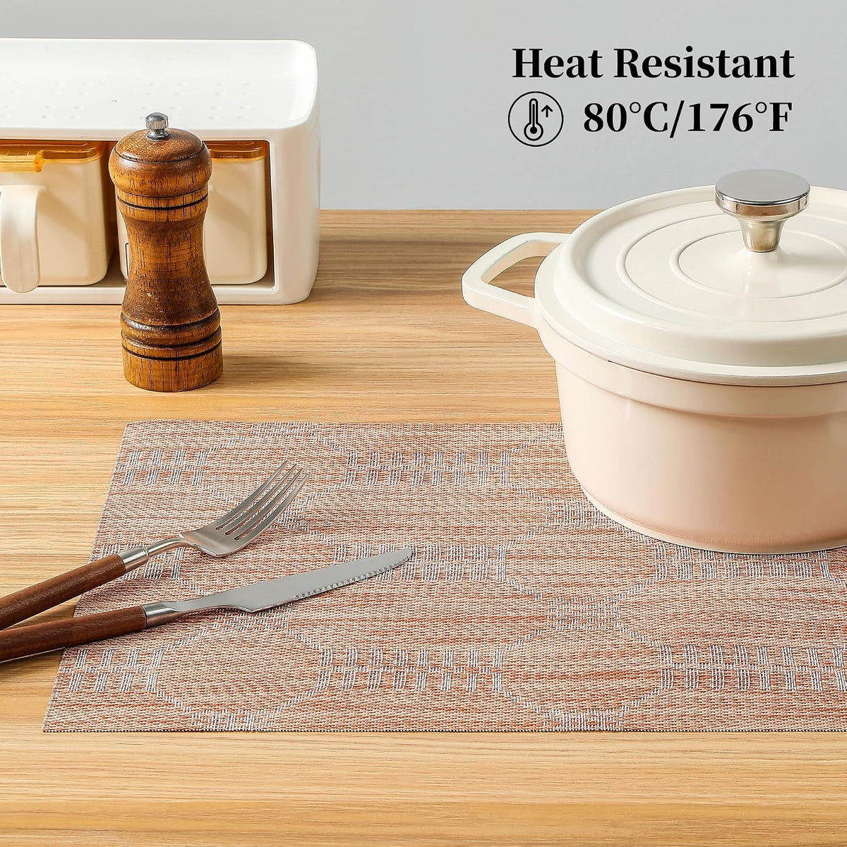 Leetaltree Coral Placemats Set of 4 - Heat Resistant Non-Slip Place mats for Dining Table, Washable Durable PVC Vinyl Woven Table Mats（Coral, 4）