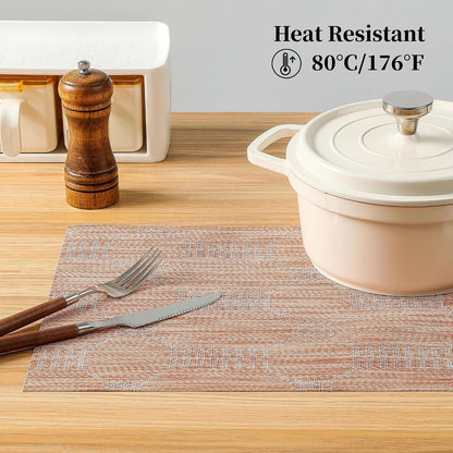Leetaltree Coral Placemats Set of 4 - Heat Resistant Non-Slip Place mats for Dining Table, Washable Durable PVC Vinyl Woven Table Mats（Coral, 4）
