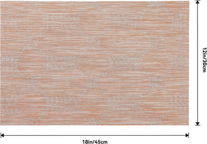 Leetaltree Coral Placemats Set of 4 - Heat Resistant Non-Slip Place mats for Dining Table, Washable Durable PVC Vinyl Woven Table Mats（Coral, 4）