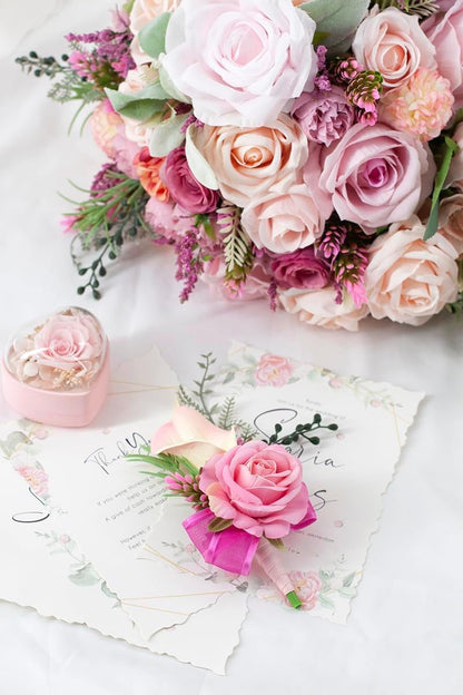 Soft Rose Pink Corsage and Boutonniere Set for Wedding Prom