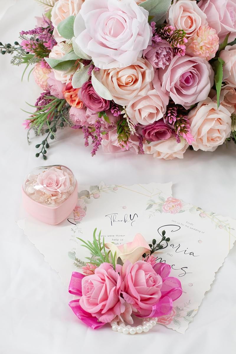 Soft Rose Pink Corsage and Boutonniere Set for Wedding Prom