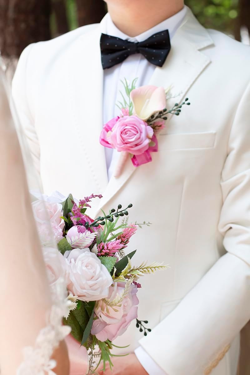 Soft Rose Pink Corsage and Boutonniere Set for Wedding Prom