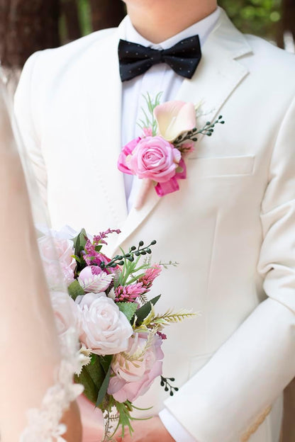Soft Rose Pink Corsage and Boutonniere Set for Wedding Prom