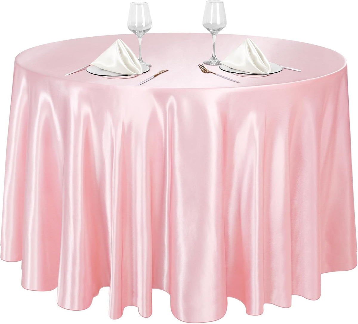 120 Inches Round Satin Tablecloths Light Pink Overlay Round Satin Table Cover Bright Silk Tablecloth Smooth Fabric Tablecloth for Wedding Banquet Table Decoration