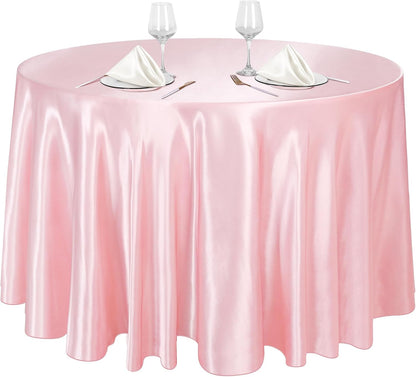 120 Inches Round Satin Tablecloths Light Pink Overlay Round Satin Table Cover Bright Silk Tablecloth Smooth Fabric Tablecloth for Wedding Banquet Table Decoration