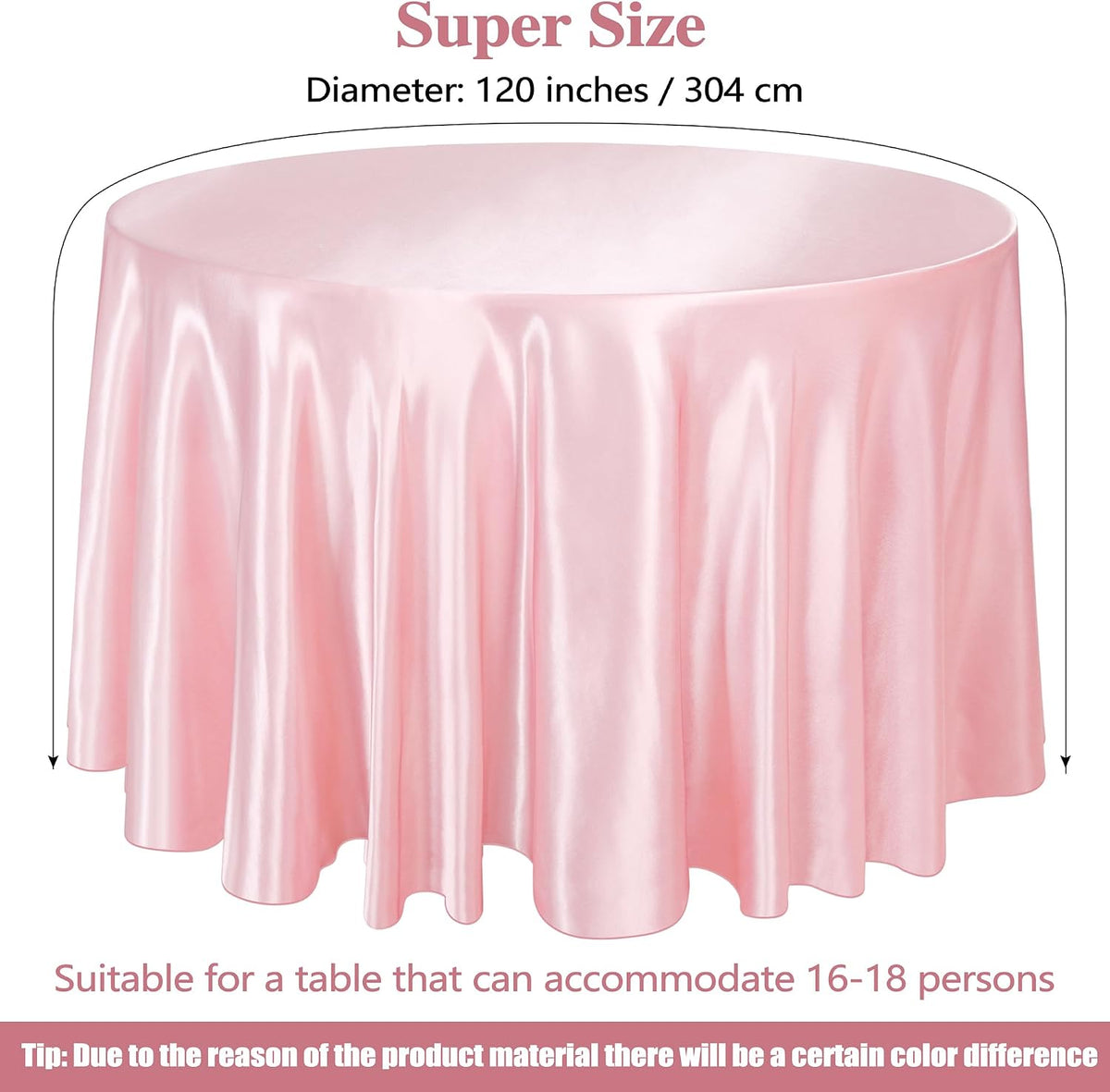 120 Inches Round Satin Tablecloths Light Pink Overlay Round Satin Table Cover Bright Silk Tablecloth Smooth Fabric Tablecloth for Wedding Banquet Table Decoration