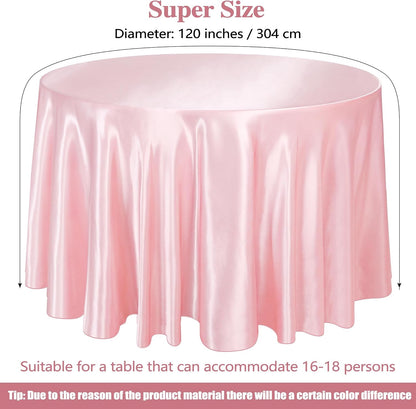 120 Inches Round Satin Tablecloths Light Pink Overlay Round Satin Table Cover Bright Silk Tablecloth Smooth Fabric Tablecloth for Wedding Banquet Table Decoration