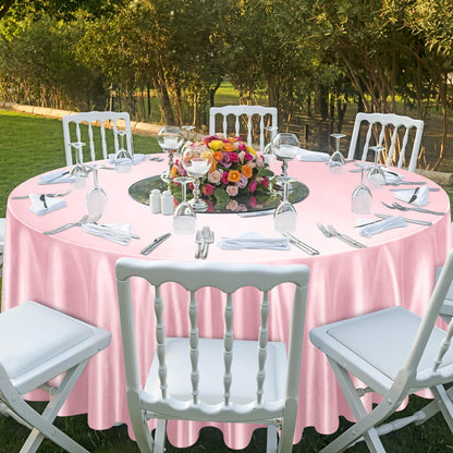 120 Inches Round Satin Tablecloths Light Pink Overlay Round Satin Table Cover Bright Silk Tablecloth Smooth Fabric Tablecloth for Wedding Banquet Table Decoration