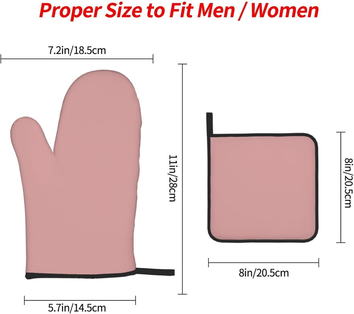 3 Pieces Oven Mitt and Pot Holder Sets, Dusty Rose Pink Modern Oven Mitts Set Heat Resistant Baking Gloves Kitchen Microwave for Cooking, BBQ