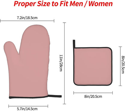 3 Pieces Oven Mitt and Pot Holder Sets, Dusty Rose Pink Modern Oven Mitts Set Heat Resistant Baking Gloves Kitchen Microwave for Cooking, BBQ