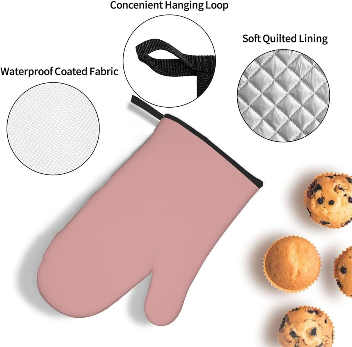 3 Pieces Oven Mitt and Pot Holder Sets, Dusty Rose Pink Modern Oven Mitts Set Heat Resistant Baking Gloves Kitchen Microwave for Cooking, BBQ