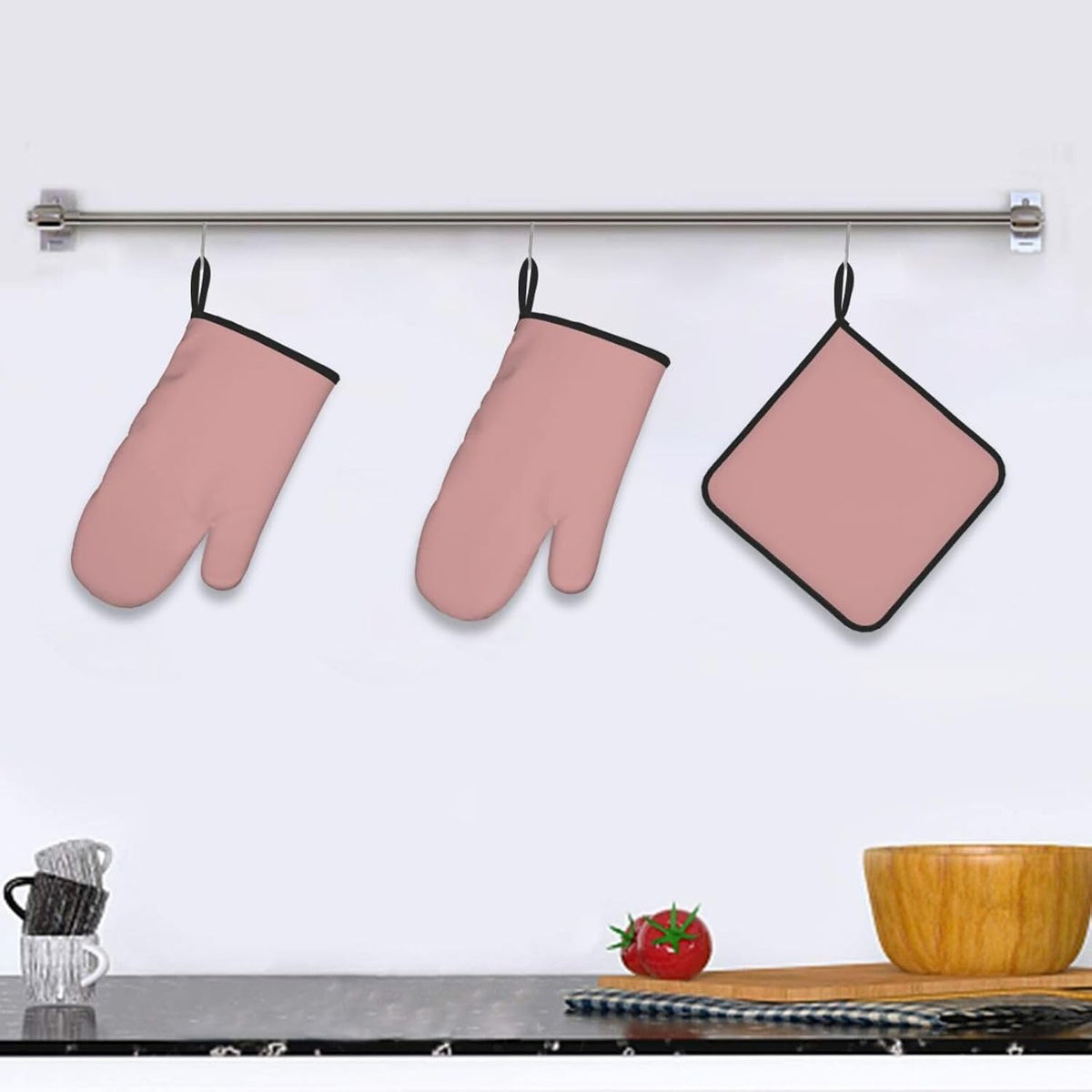 3 Pieces Oven Mitt and Pot Holder Sets, Dusty Rose Pink Modern Oven Mitts Set Heat Resistant Baking Gloves Kitchen Microwave for Cooking, BBQ