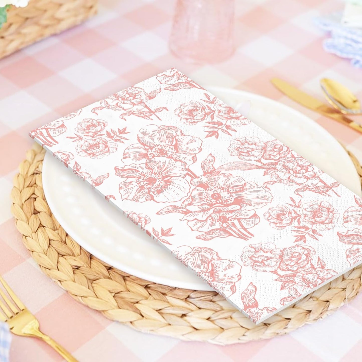 50 Pack Pink Floral Guest Napkins White Pink Flower Disposable Paper Napkins Spring Dinner Hand Towel Napkin for Mother's Day Wedding Baby Shower Kitchen Bathroom