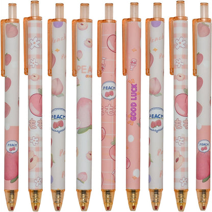 Maydahui 12 PCS Pink Peach Gel Pen Cartoon Fruit Pens Retractable