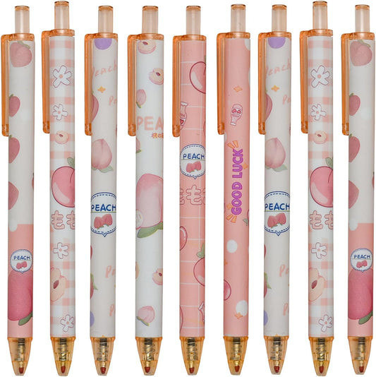 Maydahui 12 PCS Pink Peach Gel Pen Cartoon Fruit Pens Retractable