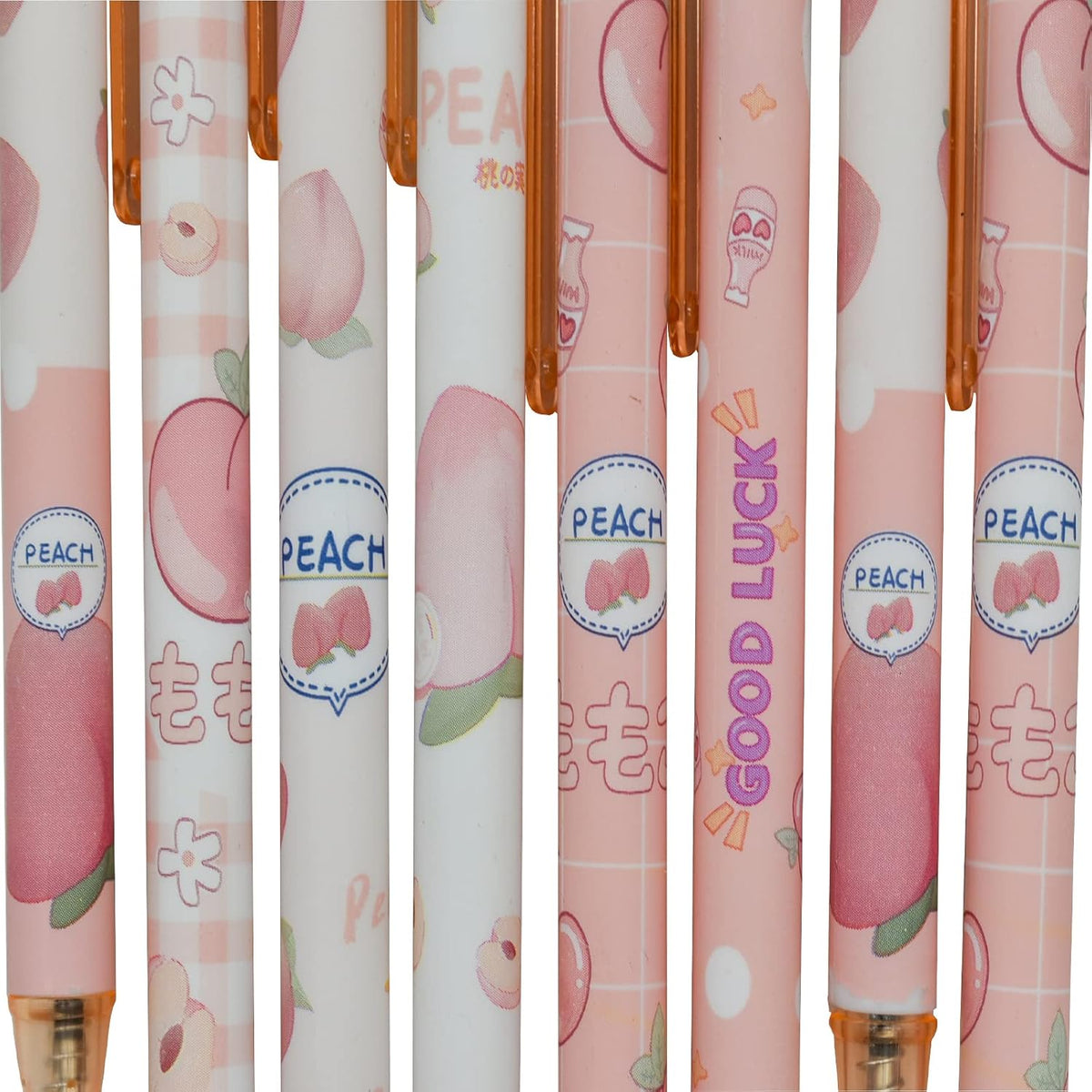 Maydahui 12 PCS Pink Peach Gel Pen Cartoon Fruit Pens Retractable