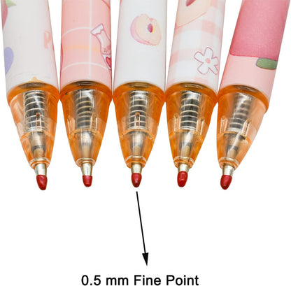 Maydahui 12 PCS Pink Peach Gel Pen Cartoon Fruit Pens Retractable