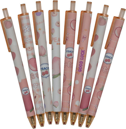Maydahui 12 PCS Pink Peach Gel Pen Cartoon Fruit Pens Retractable
