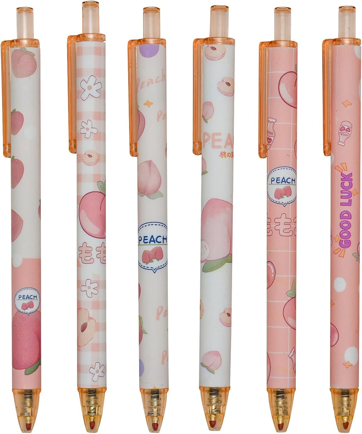 Maydahui 12 PCS Pink Peach Gel Pen Cartoon Fruit Pens Retractable