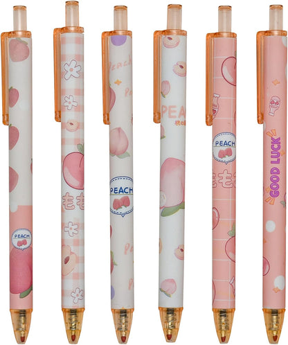 Maydahui 12 PCS Pink Peach Gel Pen Cartoon Fruit Pens Retractable