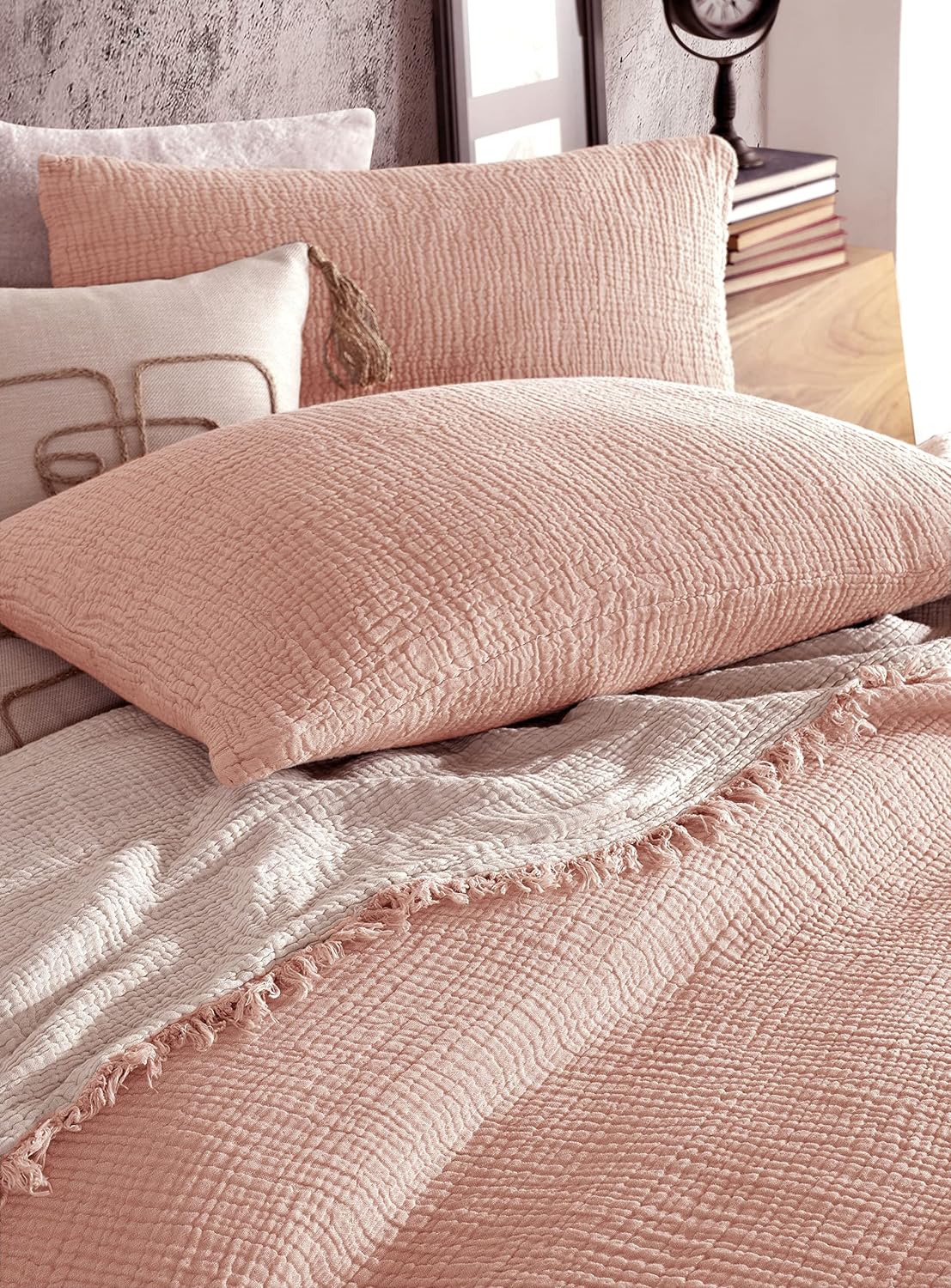 Organic Cotton US Standard Pillowcases Set of 2 (20 x 26 Inches) – 4-Layer Muslin, Ultra Soft & Breathable, No Ironing Required, Lightweight Pre-Washed Pillow Covers (Soft Pink) | Muslin Pillowcases