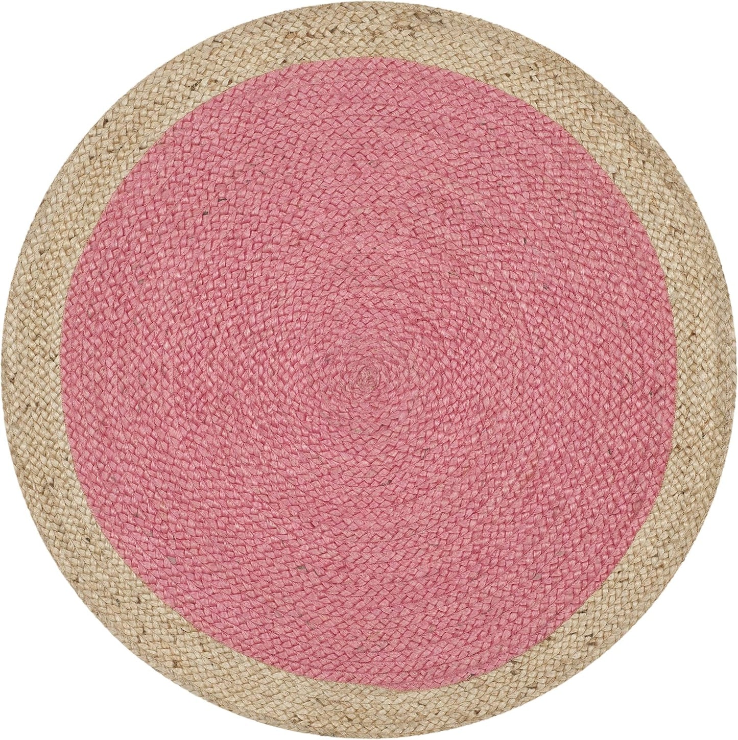 SAFAVIEH Area Rug 3' Round - Natural Fiber Collection - Pink & Natural Brown, Handmade Jute, Braided Border Design (NF801P)