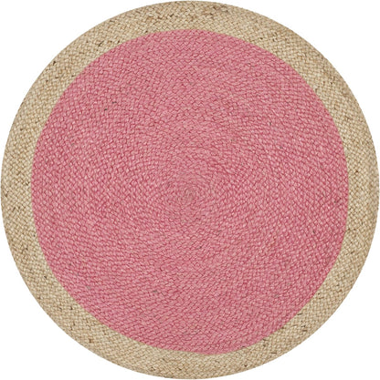 SAFAVIEH Area Rug 3' Round - Natural Fiber Collection - Pink & Natural Brown, Handmade Jute, Braided Border Design (NF801P)
