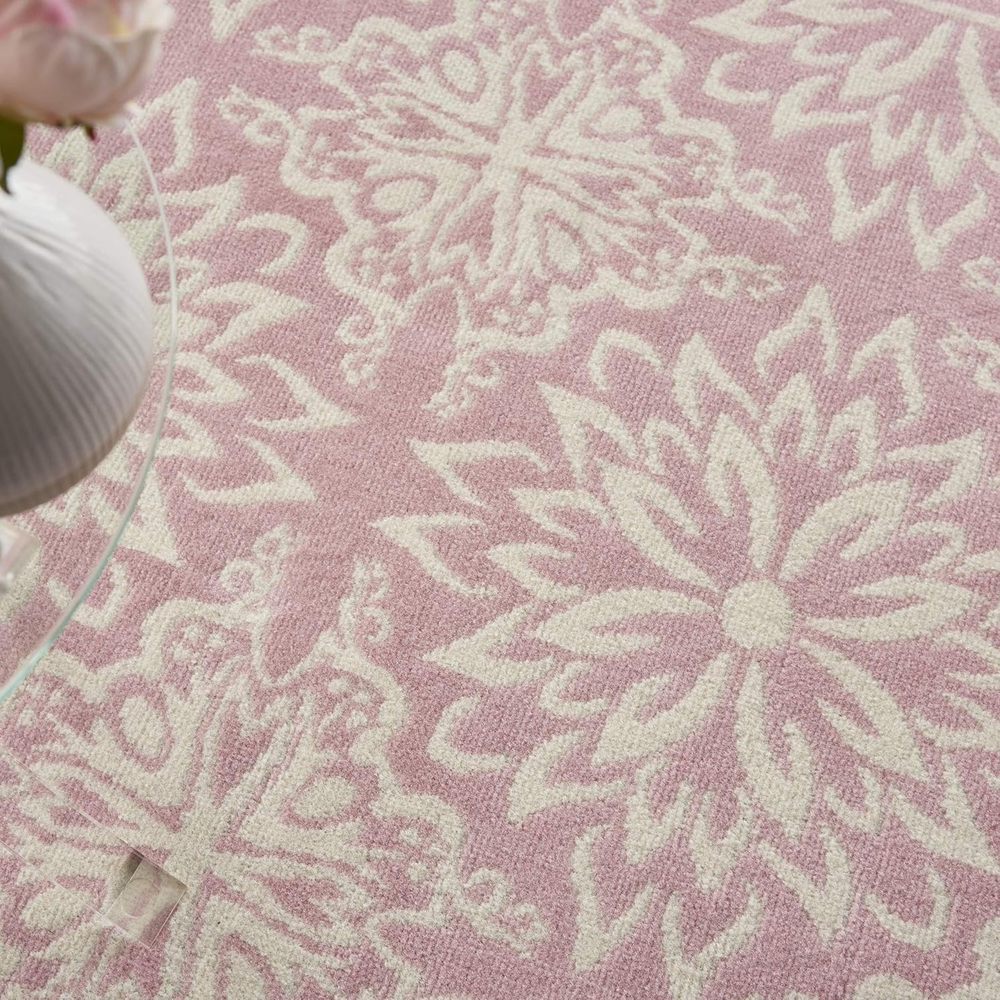 Nourison Home Jubilant Floral Ivory/Pink 4' x 6' Area-Rug, Easy-Cleaning, Non Shedding, Bed Room, Living Room, Dining Room, Kitchen (4x6)