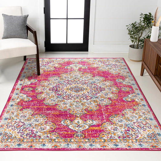 JONATHAN Y Boho Vintage Pink/Cream Indoor Area Rug, 3x5, Bohemian Flair Medallion, Chic, Floral, High Traffic for Living Room, Bedroom, Kitchen, Pet Friendly, Non-Shedding (BMF104A-3)