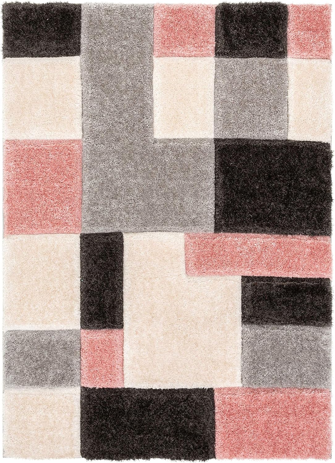 Well Woven San Francisco Escondido Blush Modern Geometric 3D Textured Thick and Soft Shag 5'3" x 7'3" Area Rug