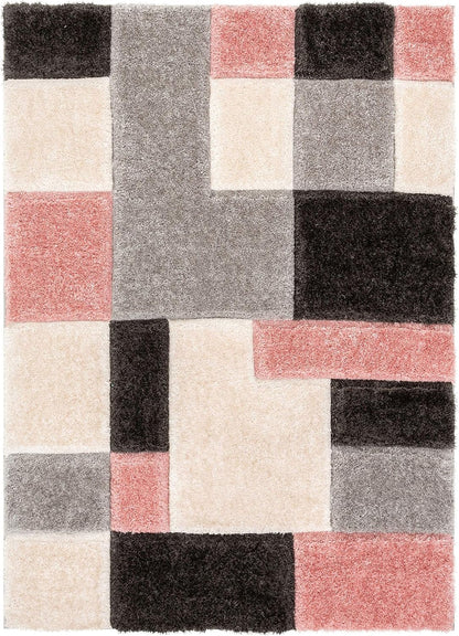 Well Woven San Francisco Escondido Blush Modern Geometric 3D Textured Thick and Soft Shag 5'3" x 7'3" Area Rug