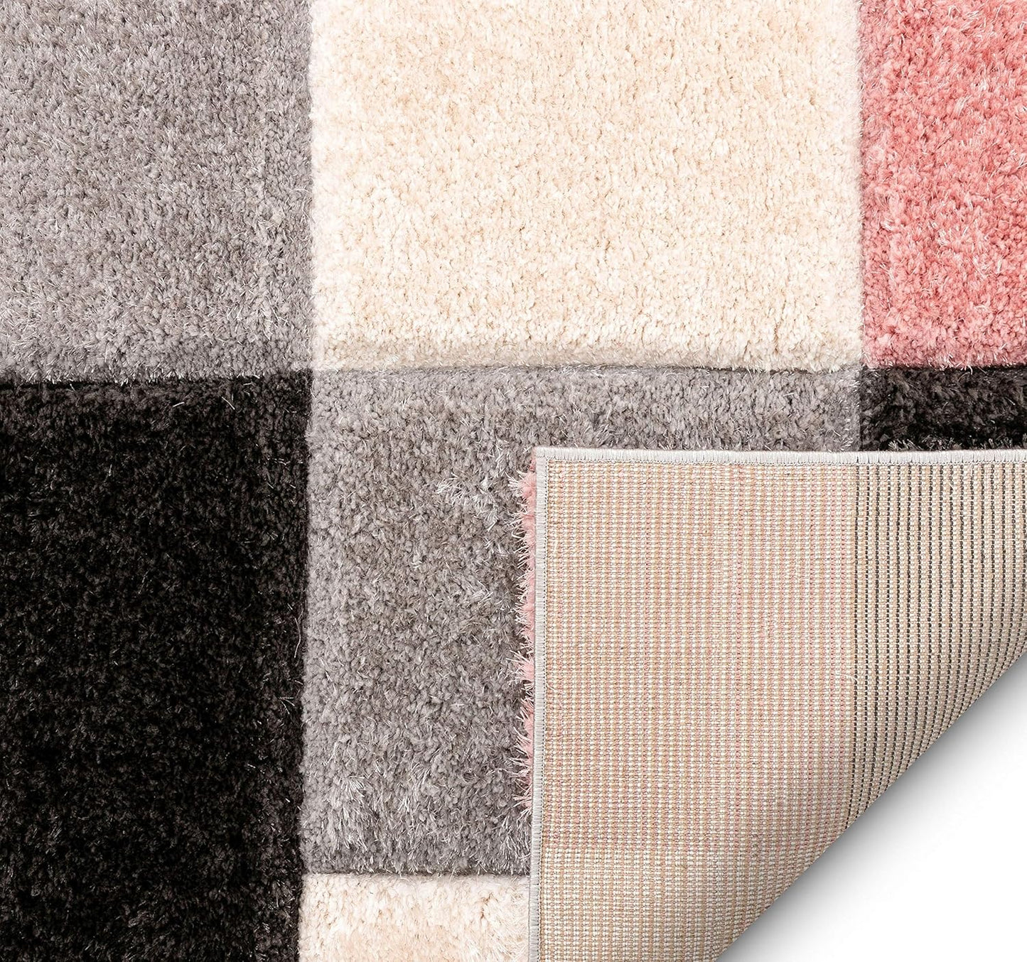 Well Woven San Francisco Escondido Blush Modern Geometric 3D Textured Thick and Soft Shag 5'3" x 7'3" Area Rug