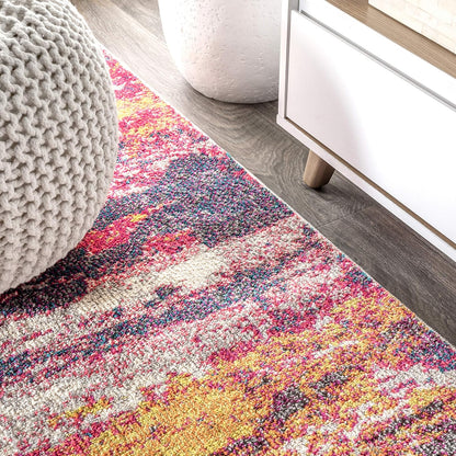 JONATHAN Y Modern Abstract Brushstroke Pink/Cream Indoor Area Rug, 4x6, Contemporary POP, Transitional, Easy-Cleaning for Living Room, Bedroom, Kitchen, Pet Friendly, Non-Shedding (CTP102B-4)