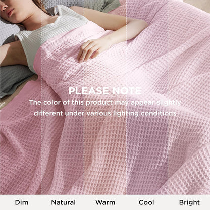 Bedsure 100% Cotton Throw Blanket for Couch 50x70 inches - Cooling Breathable and Soft for Summer, Waffle Weave Throw Blanket for Office, Pink