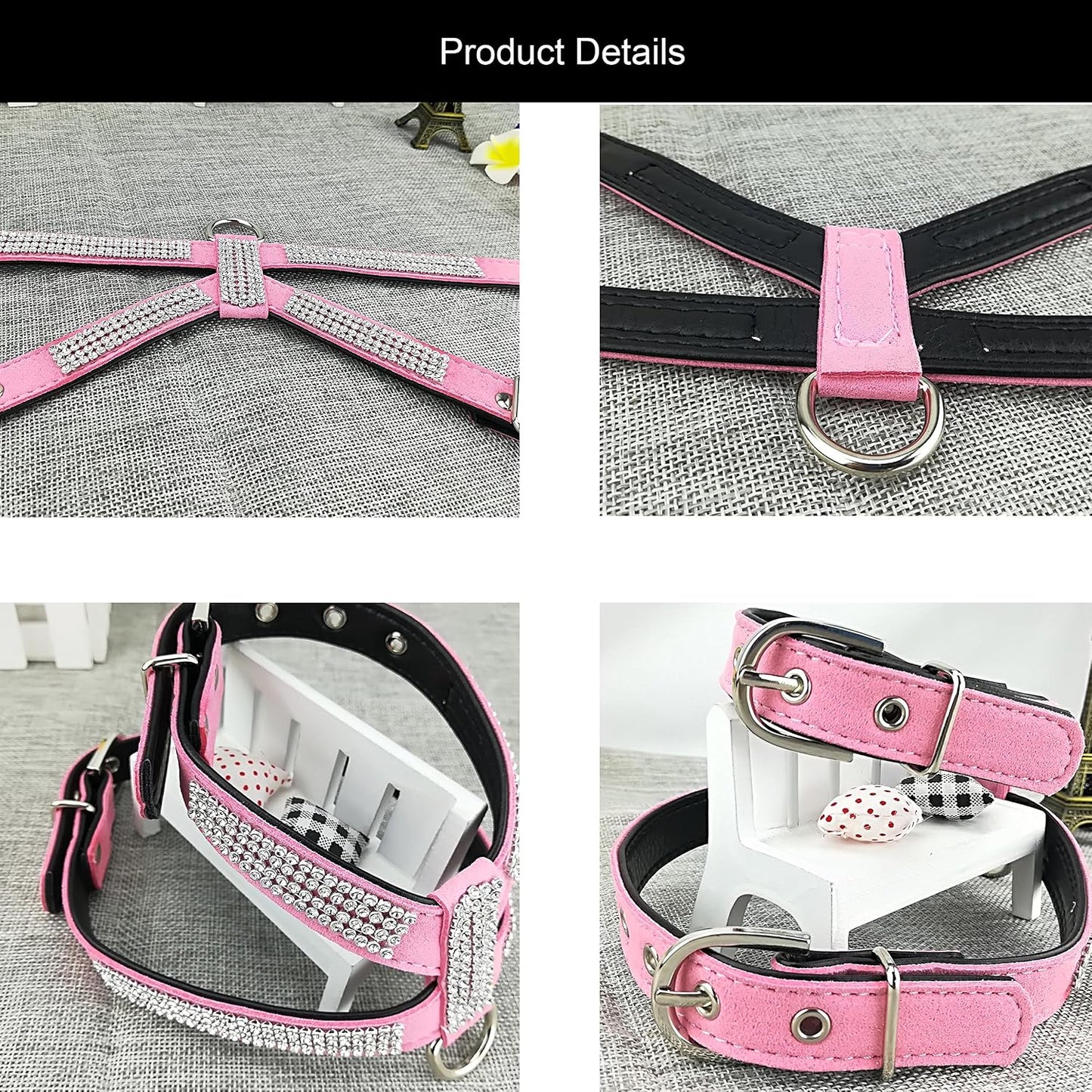 Fashion Puppy Harness with Diamantes and Lead Cute Girl Bling Dog Harness with Bling Leash for Small Dogs - Pink - M