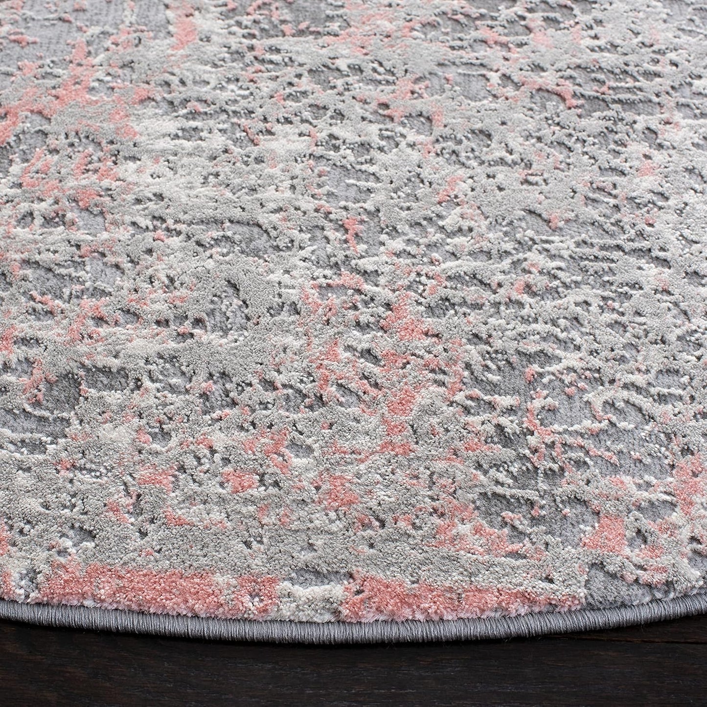 SAFAVIEH Meadow Collection Area Rug - 3' Round, Grey & Pink, Modern Abstract Design, Non-Shedding & Easy Care, Ideal for High Traffic Areas in Living Room, Bedroom (MDW583H)