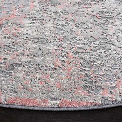 SAFAVIEH Meadow Collection Area Rug - 3' Round, Grey & Pink, Modern Abstract Design, Non-Shedding & Easy Care, Ideal for High Traffic Areas in Living Room, Bedroom (MDW583H)