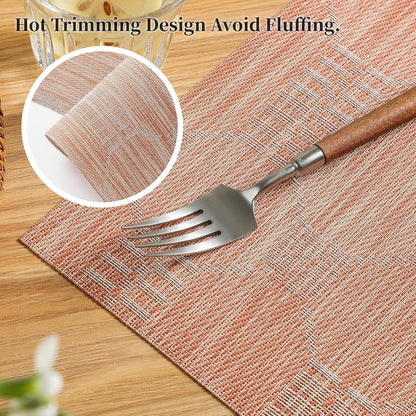 Leetaltree Coral Placemats Set of 4 - Heat Resistant Non-Slip Place mats for Dining Table, Washable Durable PVC Vinyl Woven Table Mats（Coral, 4）
