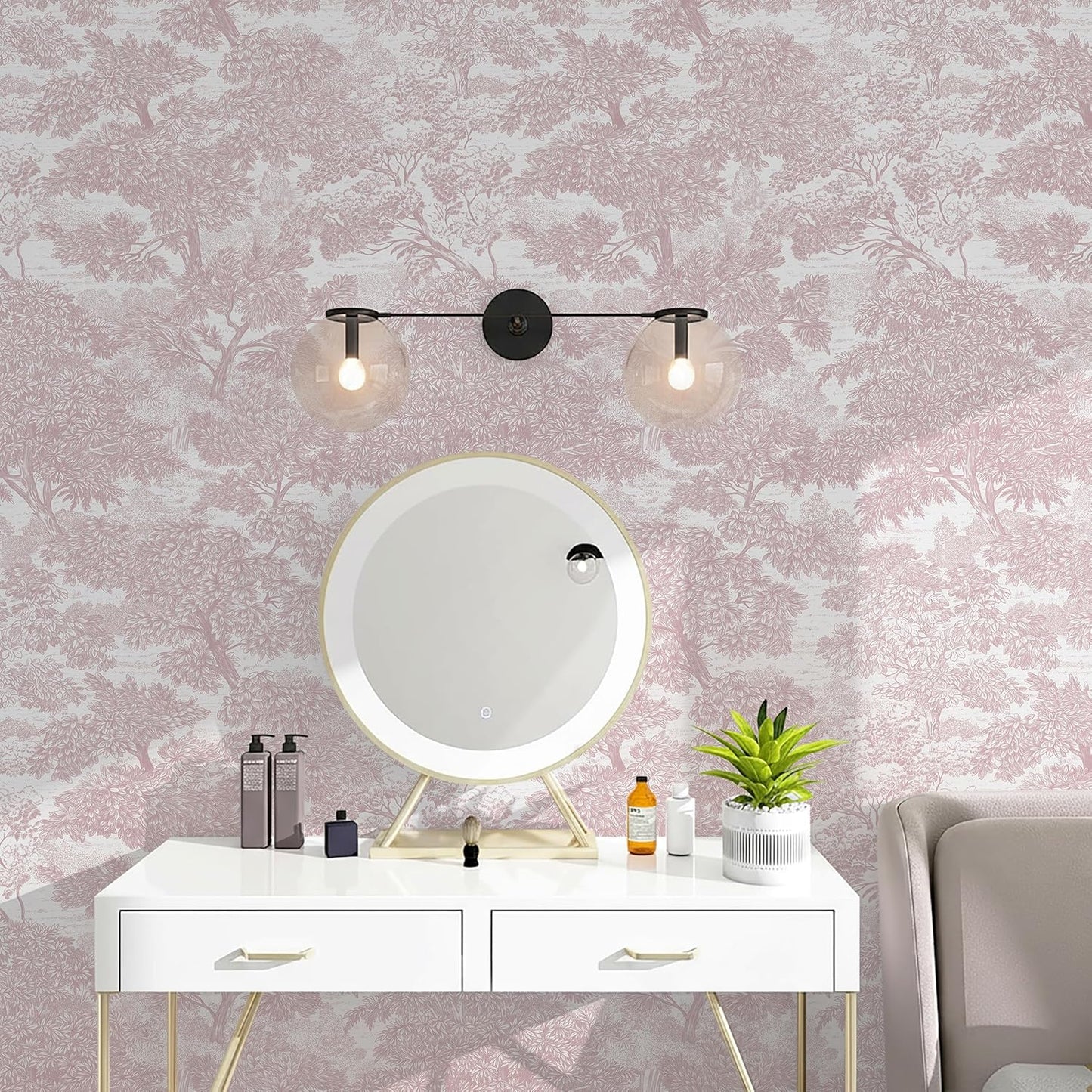 Safiyya Peel and Stick Wallpaper Pink Tree Contact Paper 78.7" x 17.3" Wall Paper Modern Forest Self Adhesive Removable Girls Nursery Wallpaper for Bedroom Bathroom Vinyl Rolls